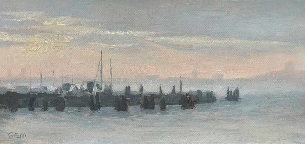 Boat Basin, 4.25 x 9 inches, oil on linen panel