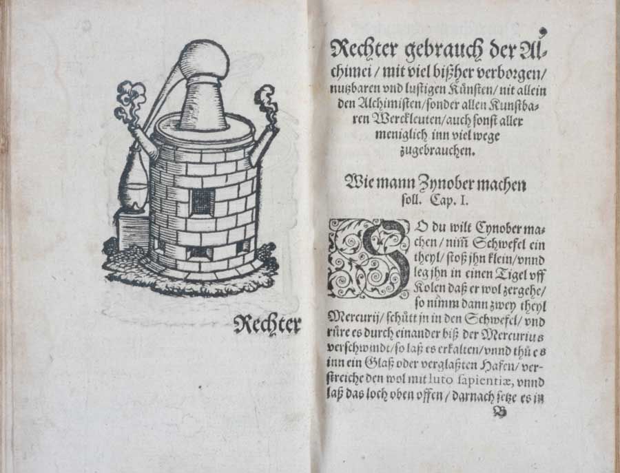 Apparatus for the distillation of cinnabar, Alchimia, 1570