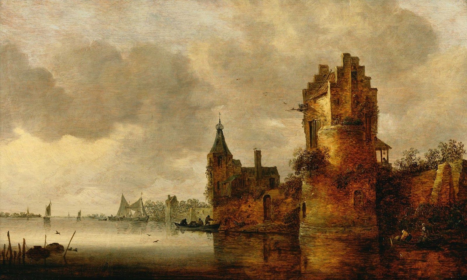 Estuary with Round Tower by Jan van Goyen